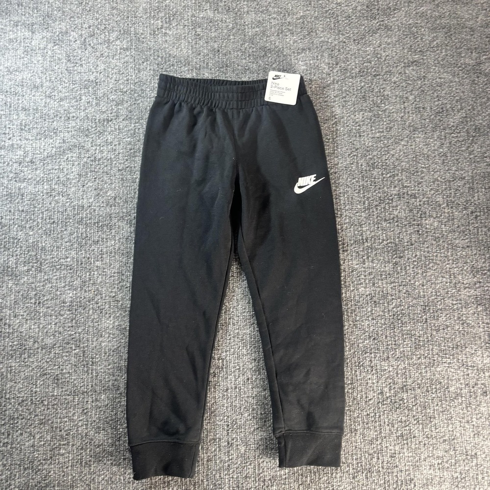 Nike‎ Jogger Pants Boys 5-6 Black Fleece Sweatpants Swoosh Logo Pull On Casual